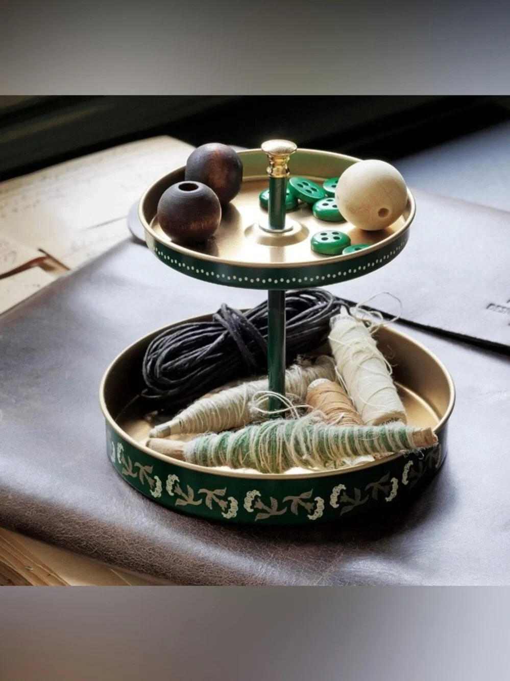 Ikea Holiday Edition. Two-Tier Green and Gold Decorative Tray
